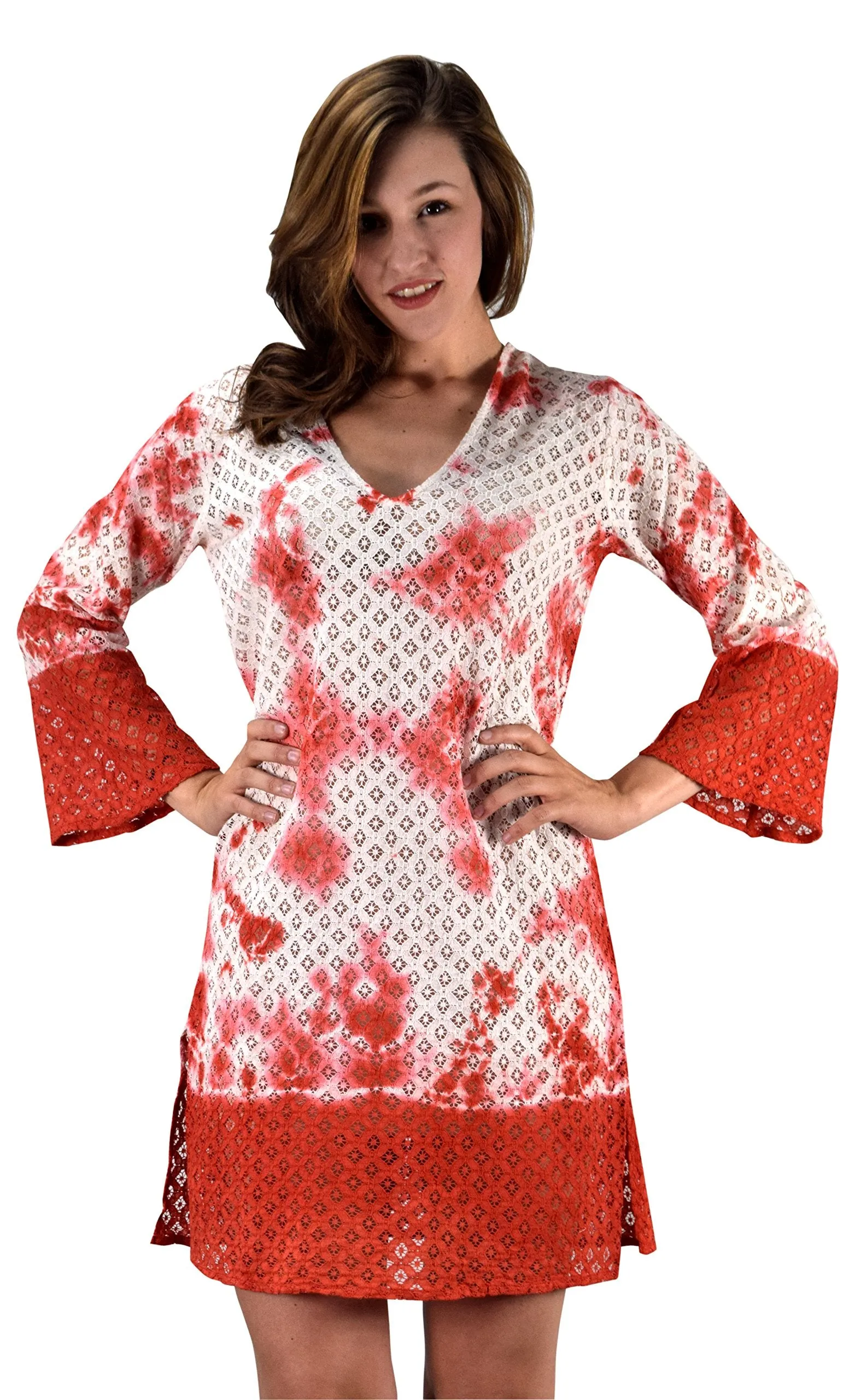 100% Cotton Womens Crochet Lace Tunic Summer Cover Ups Beach Wear