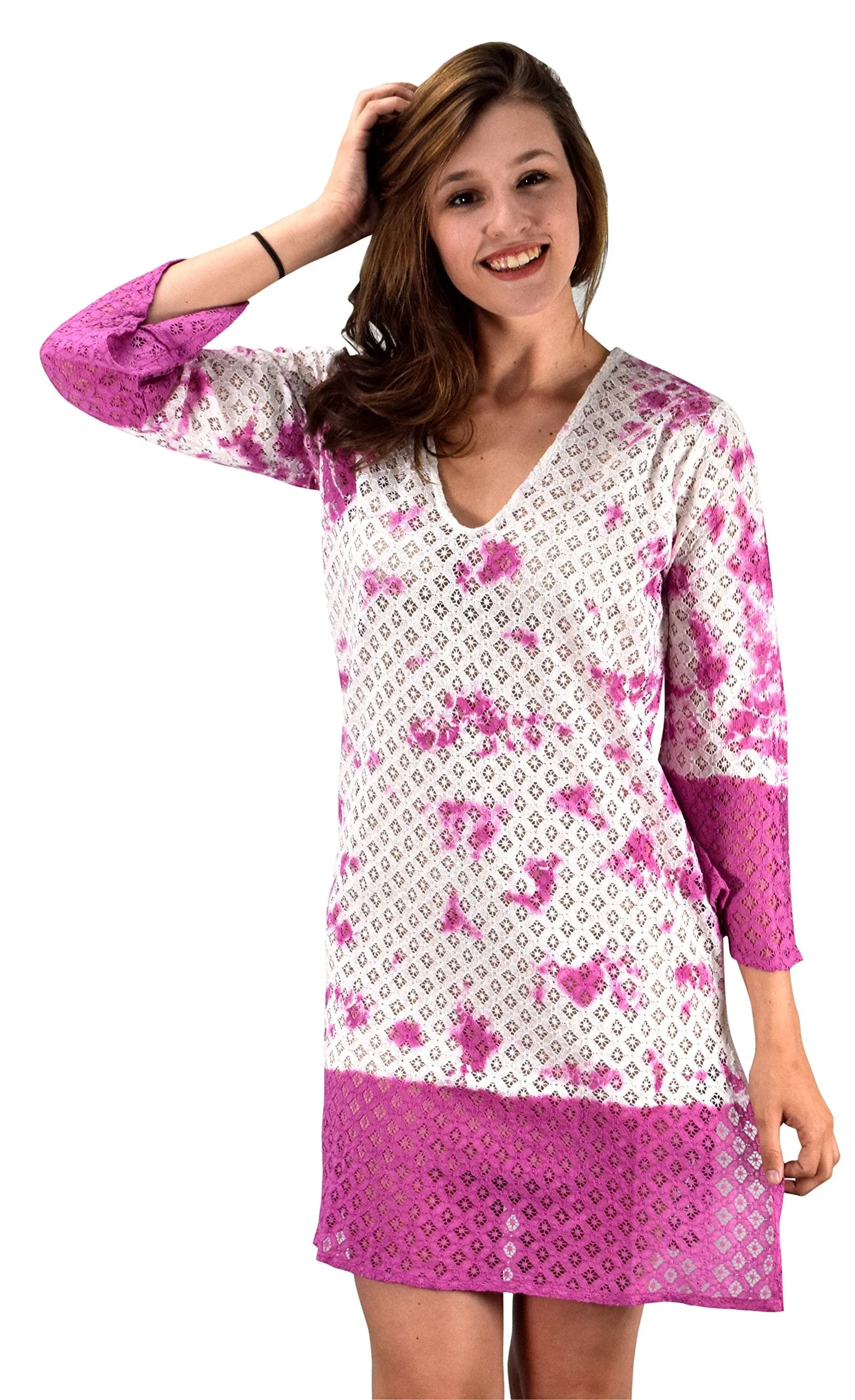 100% Cotton Womens Crochet Lace Tunic Summer Cover Ups Beach Wear