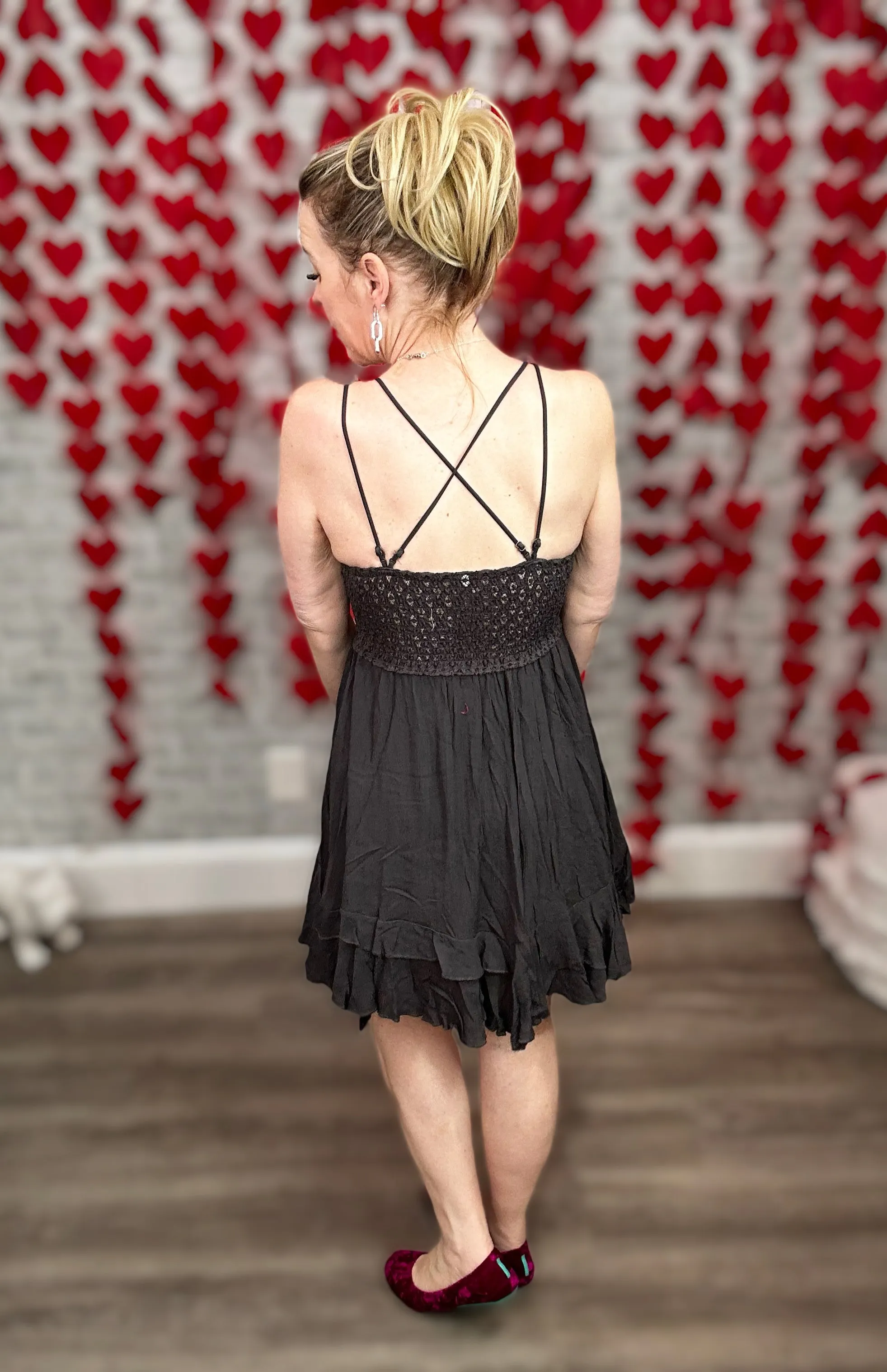 2 Colors - Tiered Slip Dress with Crochet Lace and Multi Strap Details