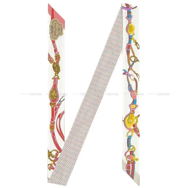 2023 SS HERMES scarf Twilly Twins Brides de Gala White/Rose/Blue Silk100%[BRAND NEW][Authentic]
