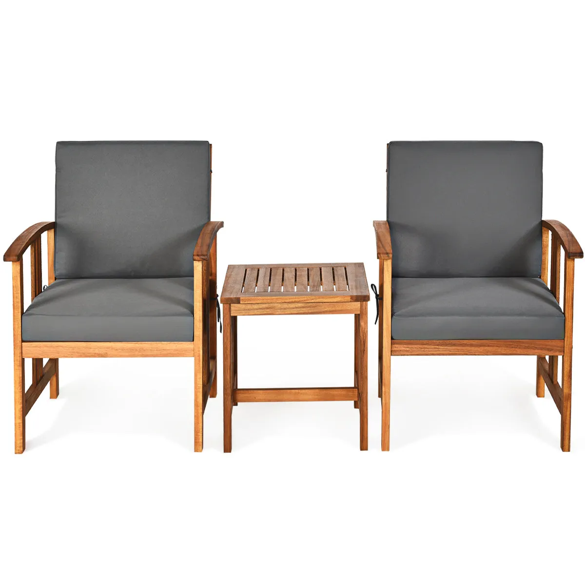 3-Piece Outdoor Acacia Wood Sofa Set with Cushions-Grey