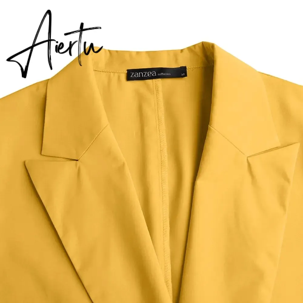 Aiertu Fashion Women's Business Suits Autumn OL Long Sleeve Blazer and High Waist Pants  Casual Solid Oversized Sreetwear