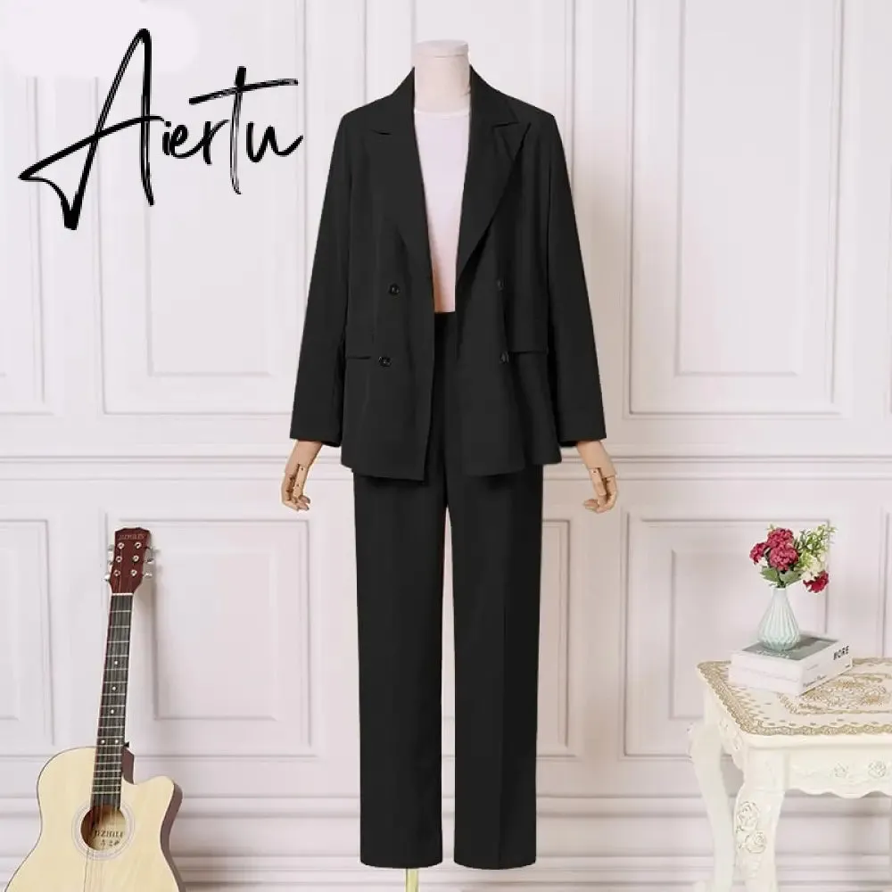 Aiertu Fashion Women's Business Suits Autumn OL Long Sleeve Blazer and High Waist Pants  Casual Solid Oversized Sreetwear