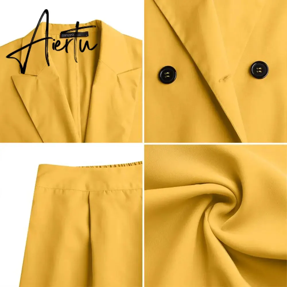 Aiertu Fashion Women's Business Suits Autumn OL Long Sleeve Blazer and High Waist Pants  Casual Solid Oversized Sreetwear