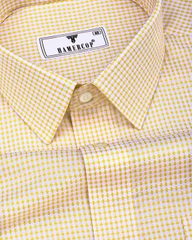Athos Yellow With White Dobby Check Premium Giza Shirt