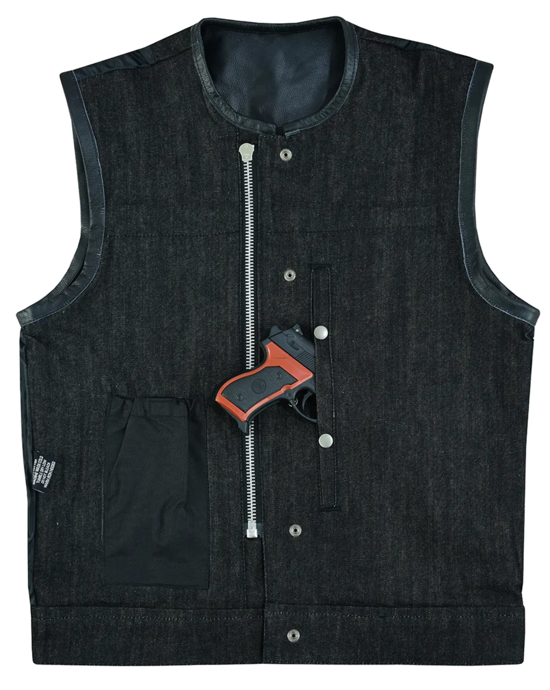 'Big Bloke' Denim & Leather (chest trim) Trim Outlaw Club Style Waistcoat / Cut by Vance Leathers USA