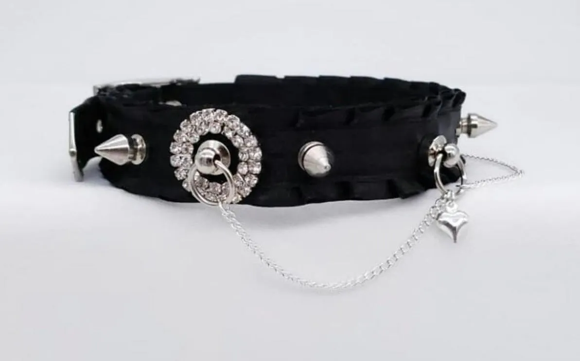 Black and Silver Spiked Sparkling Collar