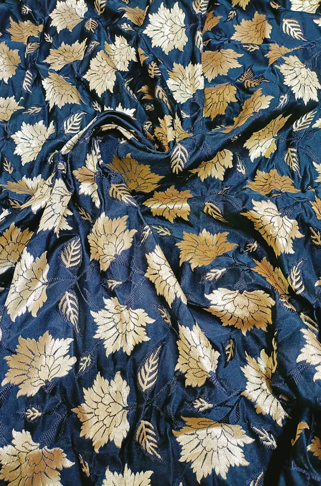 Black Banarasi Silk Fabric (0.8 Mtr)