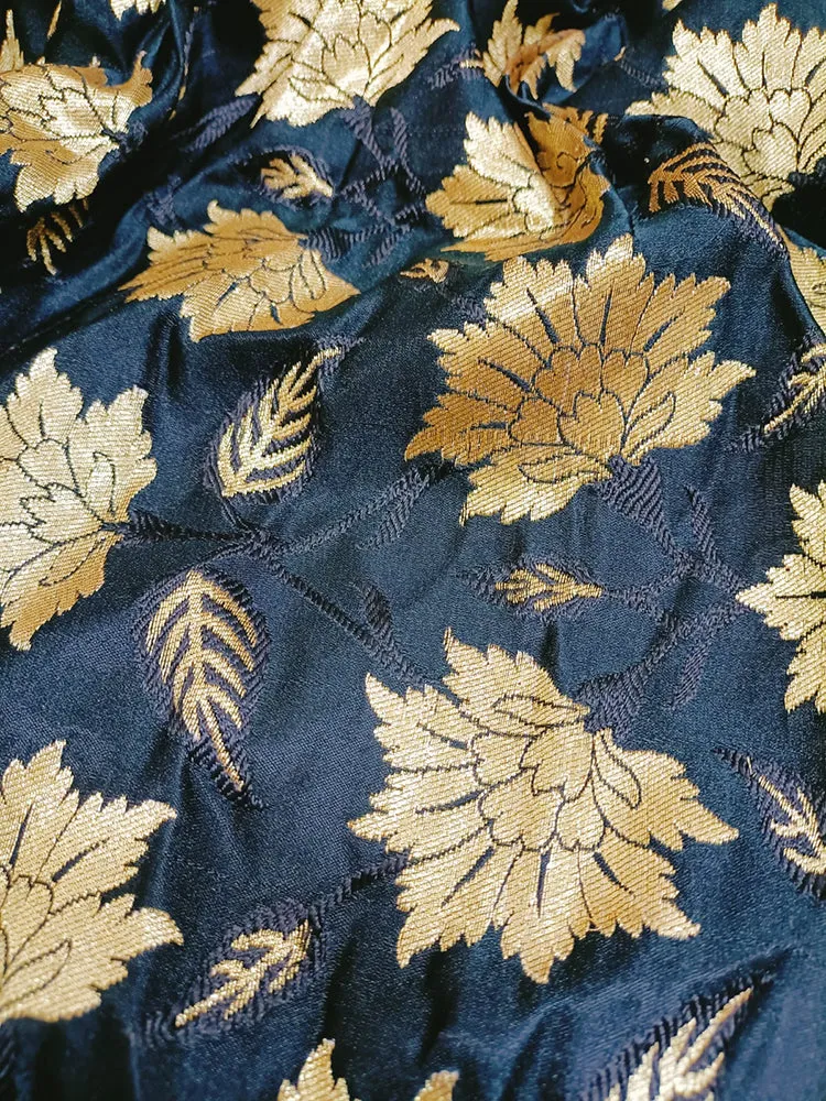 Black Banarasi Silk Fabric (0.8 Mtr)