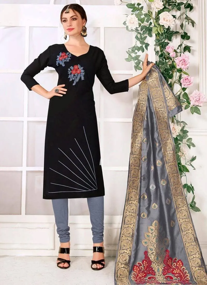 Black Cottan Flex Handloom Cottan    Chudidar Straight