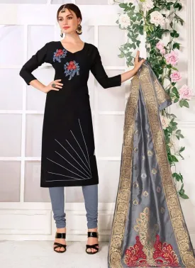 Black Cottan Flex Handloom Cottan    Chudidar Straight