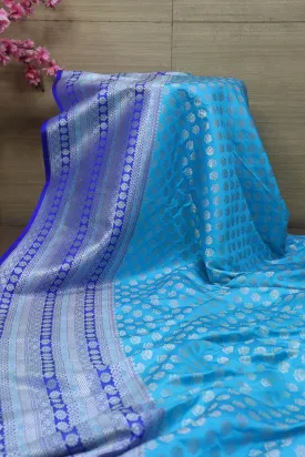 Blue Banarasi Silk Fabric ( 0.75 Mtr )