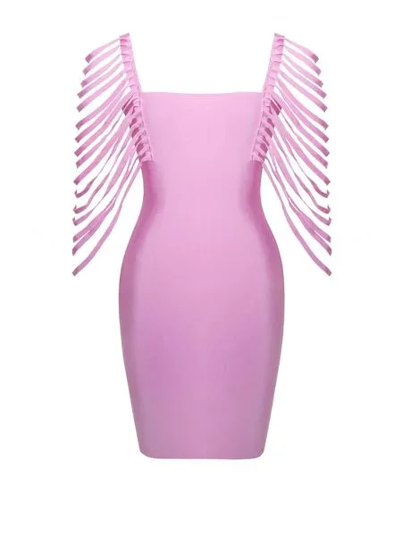 Blush Pink Megan Fringe Sleeveless Bandage Dress