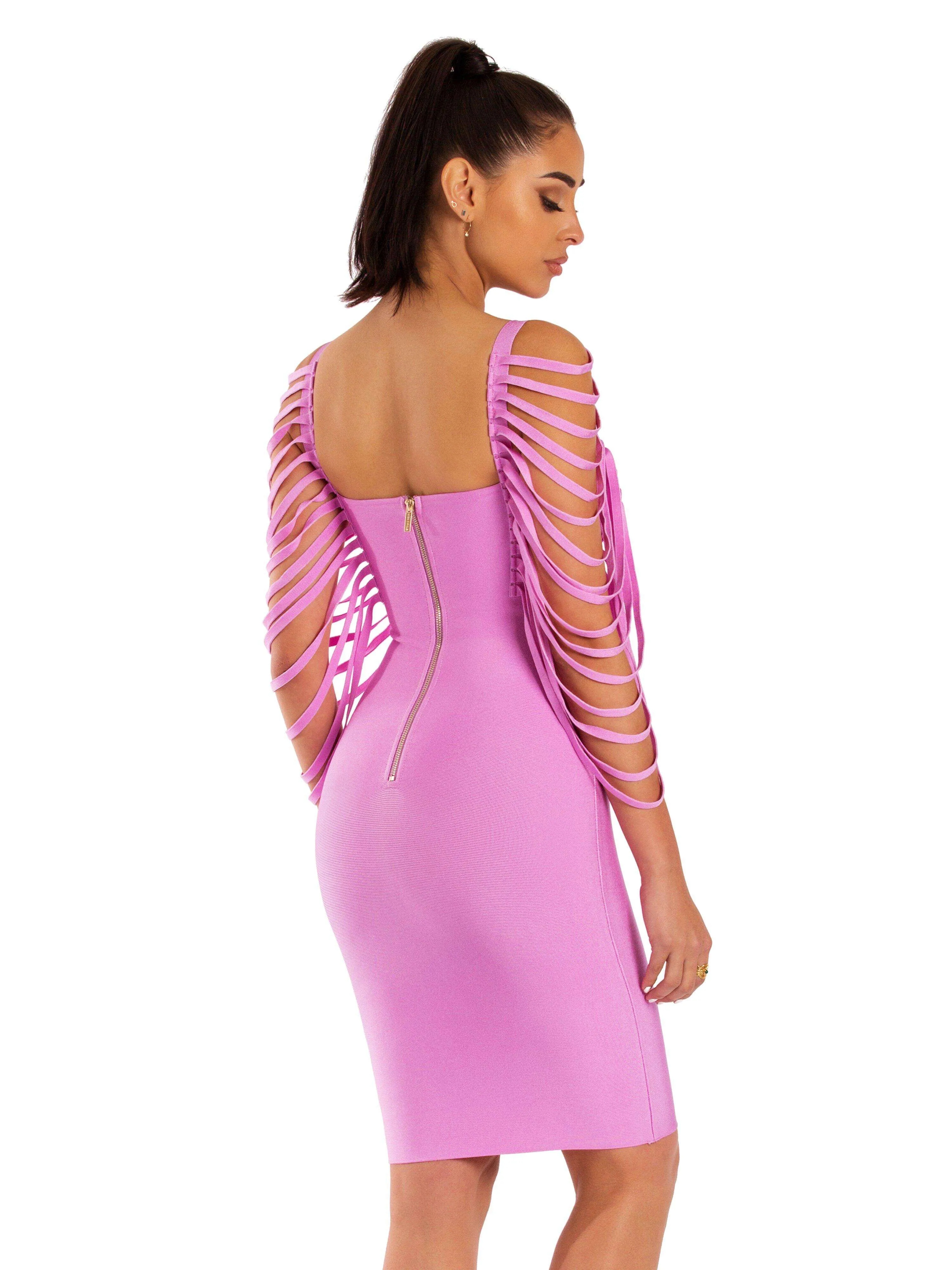 Blush Pink Megan Fringe Sleeveless Bandage Dress