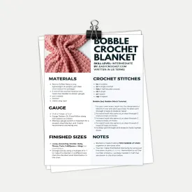 Bobble Blanket PDF Crochet Pattern in Eight Sizes