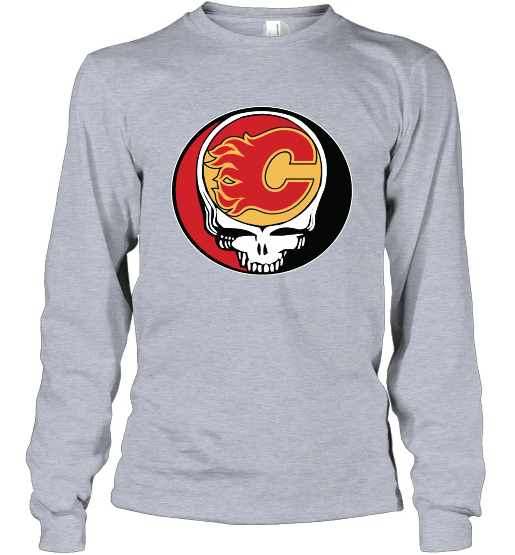 Calgary Flames Grateful Dead Steal Your Face Hockey NHL Adult Long Sleeve T-Shirt