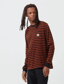 Carhartt-WIP Parker Pocket Long Sleeve T-Shirt (Parker Stripe) - Black/Brandy