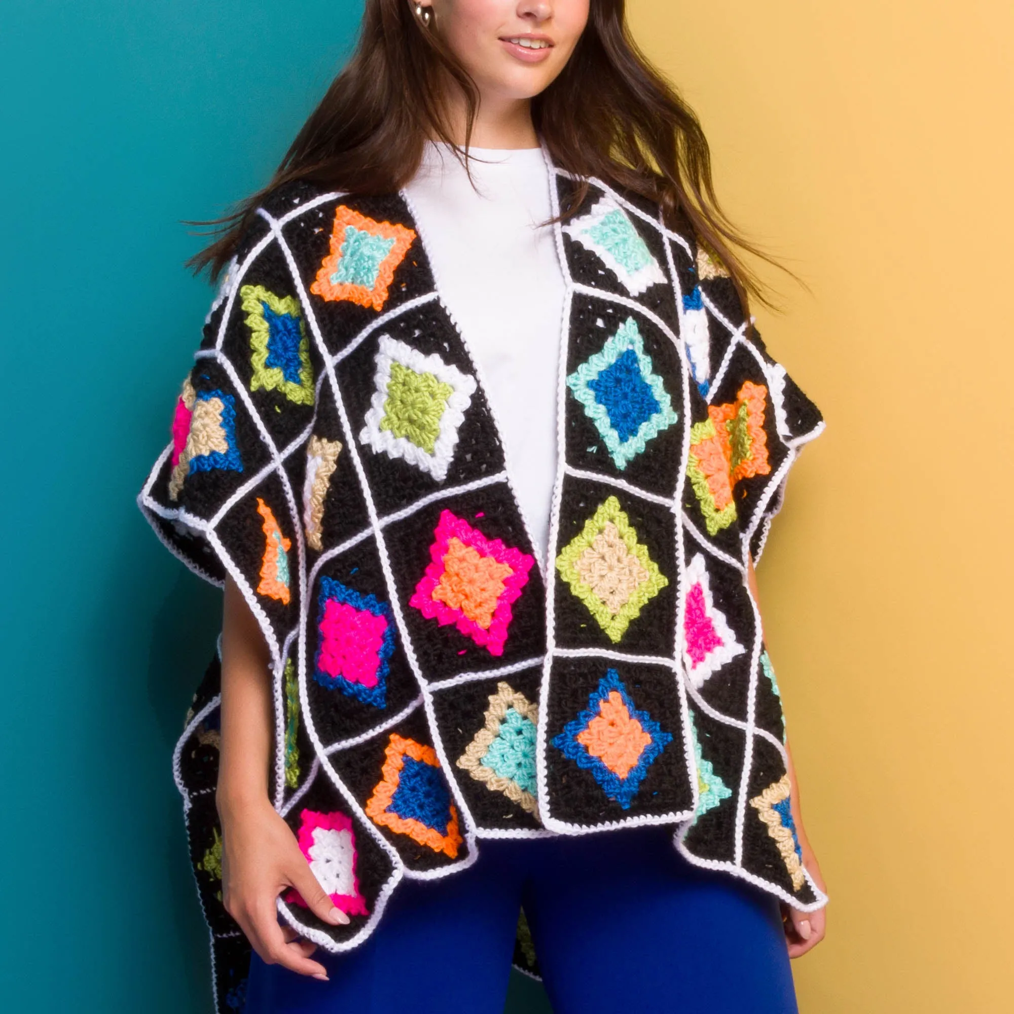 Caron Crochet Diamond Tile Motifs Ruana