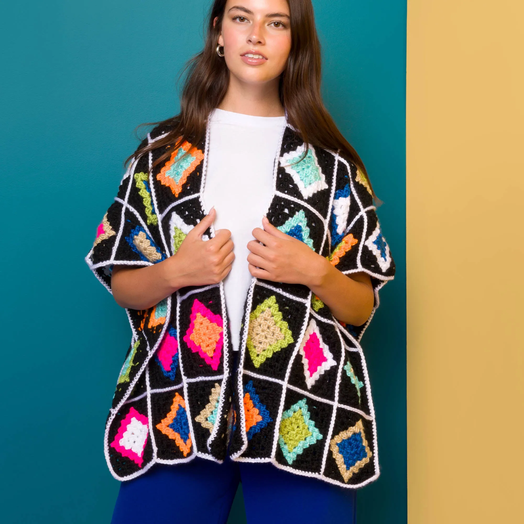 Caron Crochet Diamond Tile Motifs Ruana