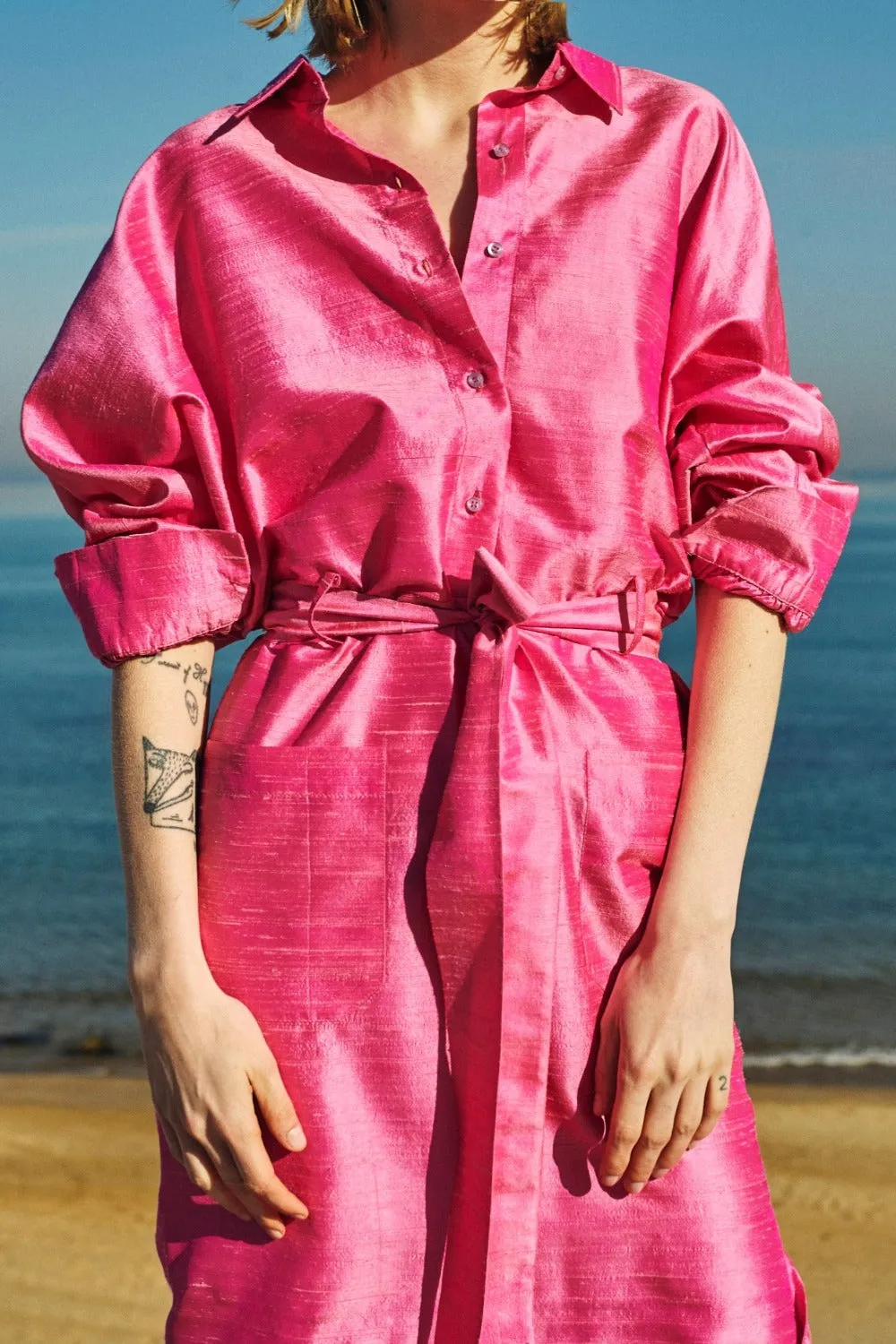 Cassin Pure Silk Shantung Shirt-Dress