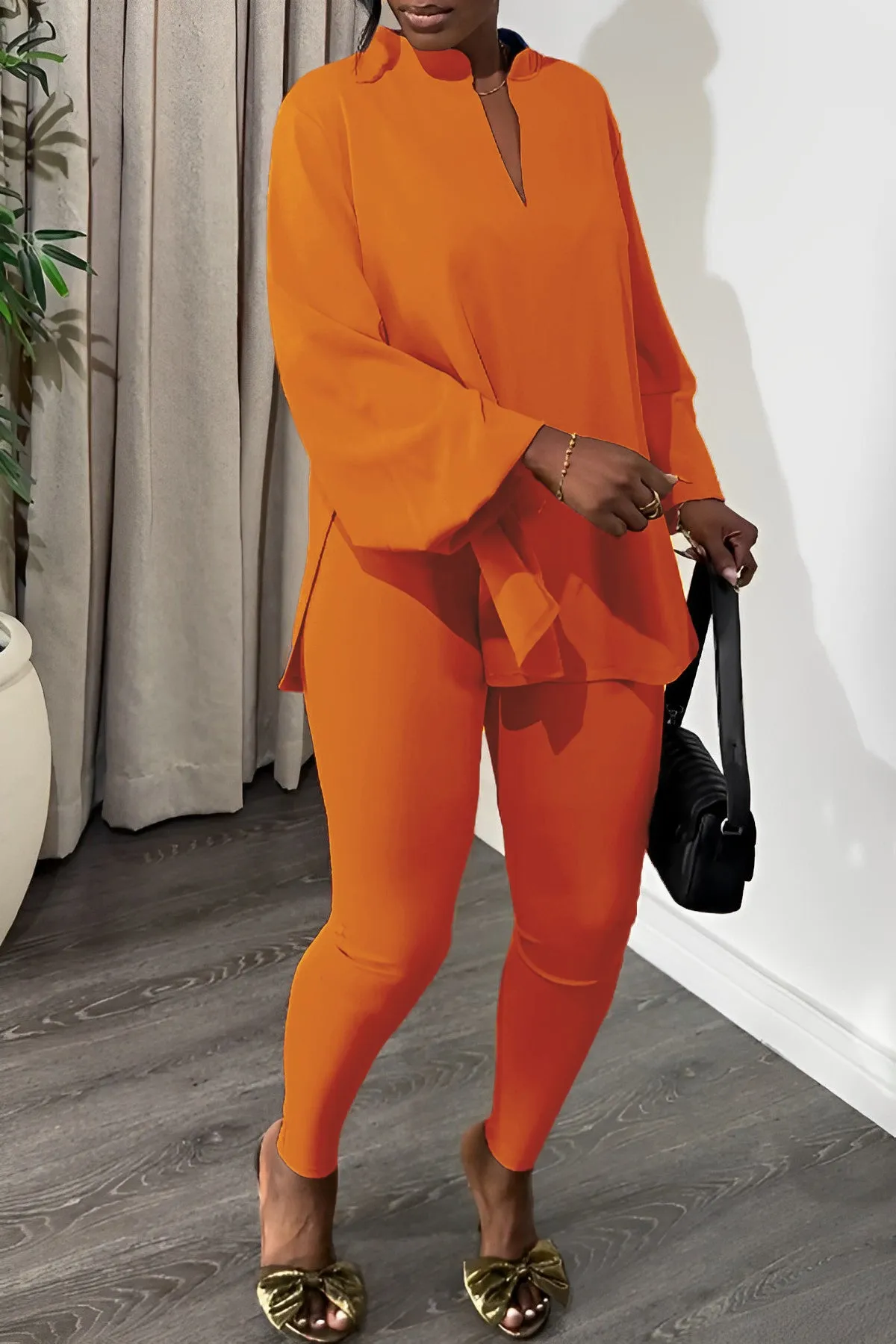 Casual Loose Split Hem Top & Leggings Set