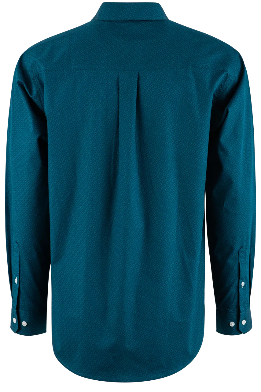 Cinch Solid Foulard Long Sleeve Button-Front Shirt - Teal