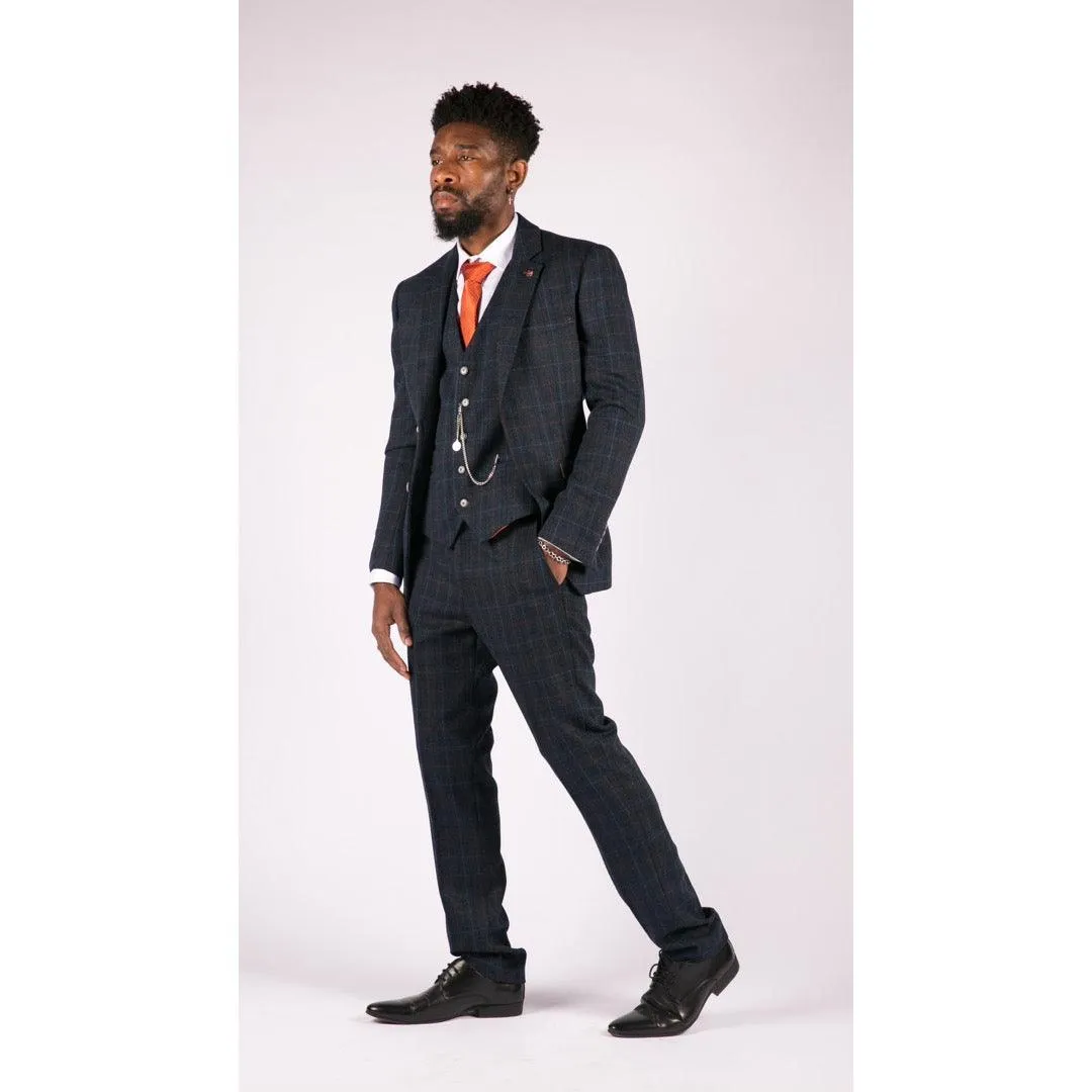 cody - Men's Boys 3 Piece Suit Tan Navy Check Wedding Prom Formal