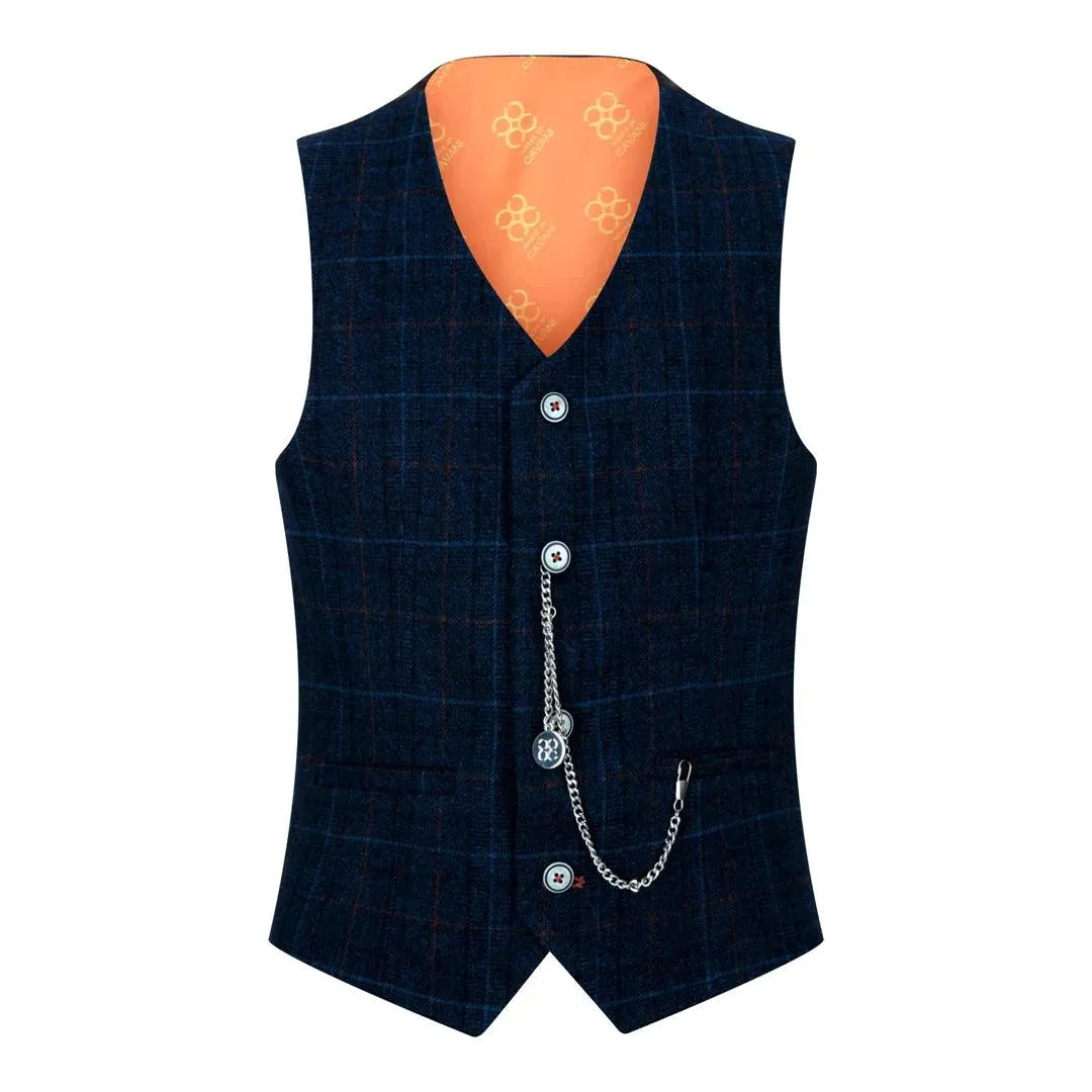 cody - Men's Boys 3 Piece Suit Tan Navy Check Wedding Prom Formal