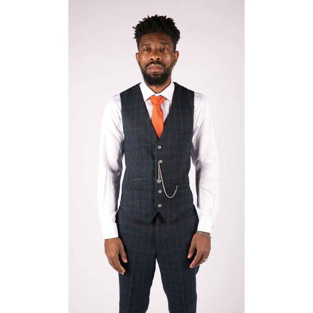 cody - Men's Boys 3 Piece Suit Tan Navy Check Wedding Prom Formal