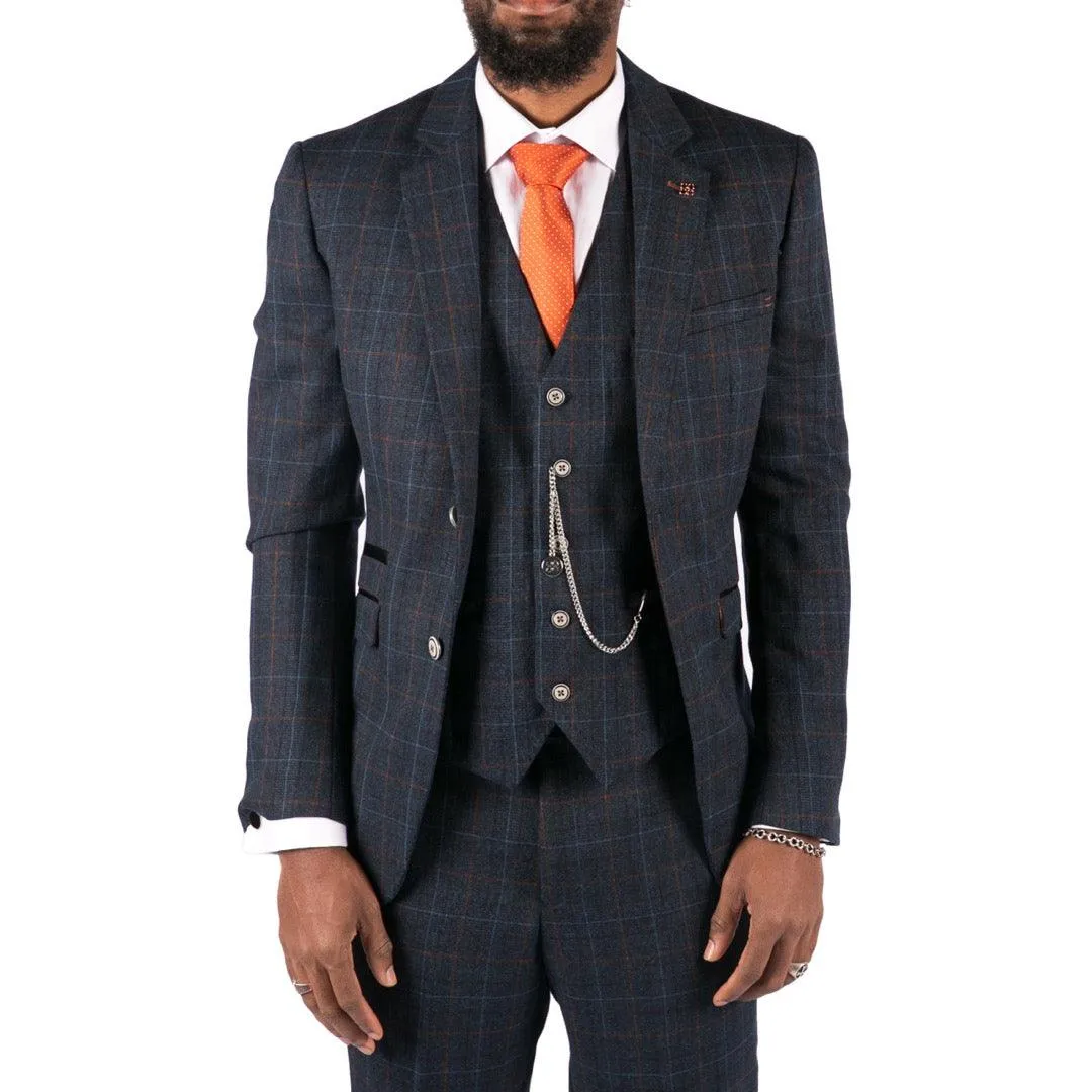 cody - Men's Boys 3 Piece Suit Tan Navy Check Wedding Prom Formal