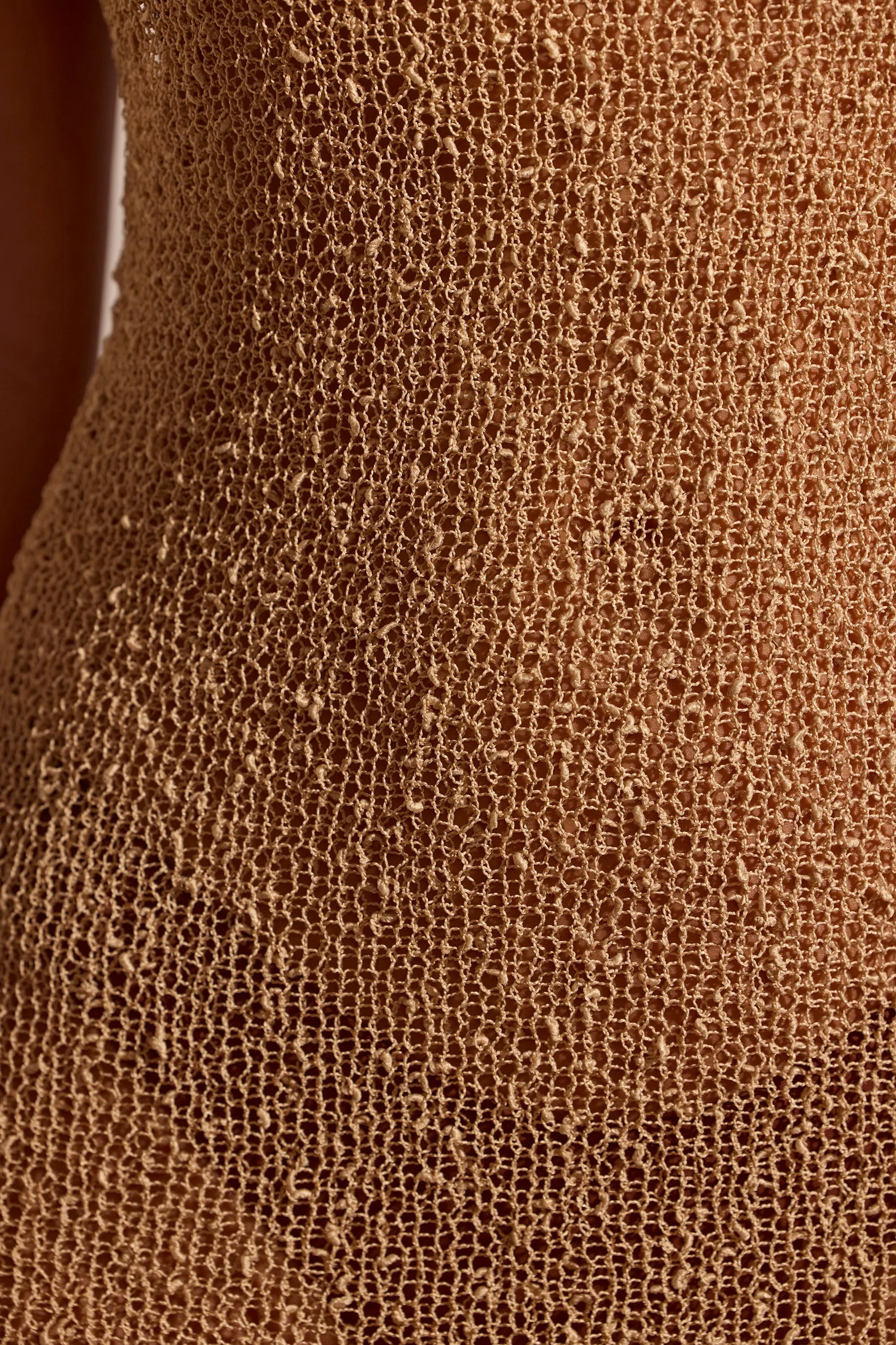 Crochet Knit Beach Midi Dress in Toffee