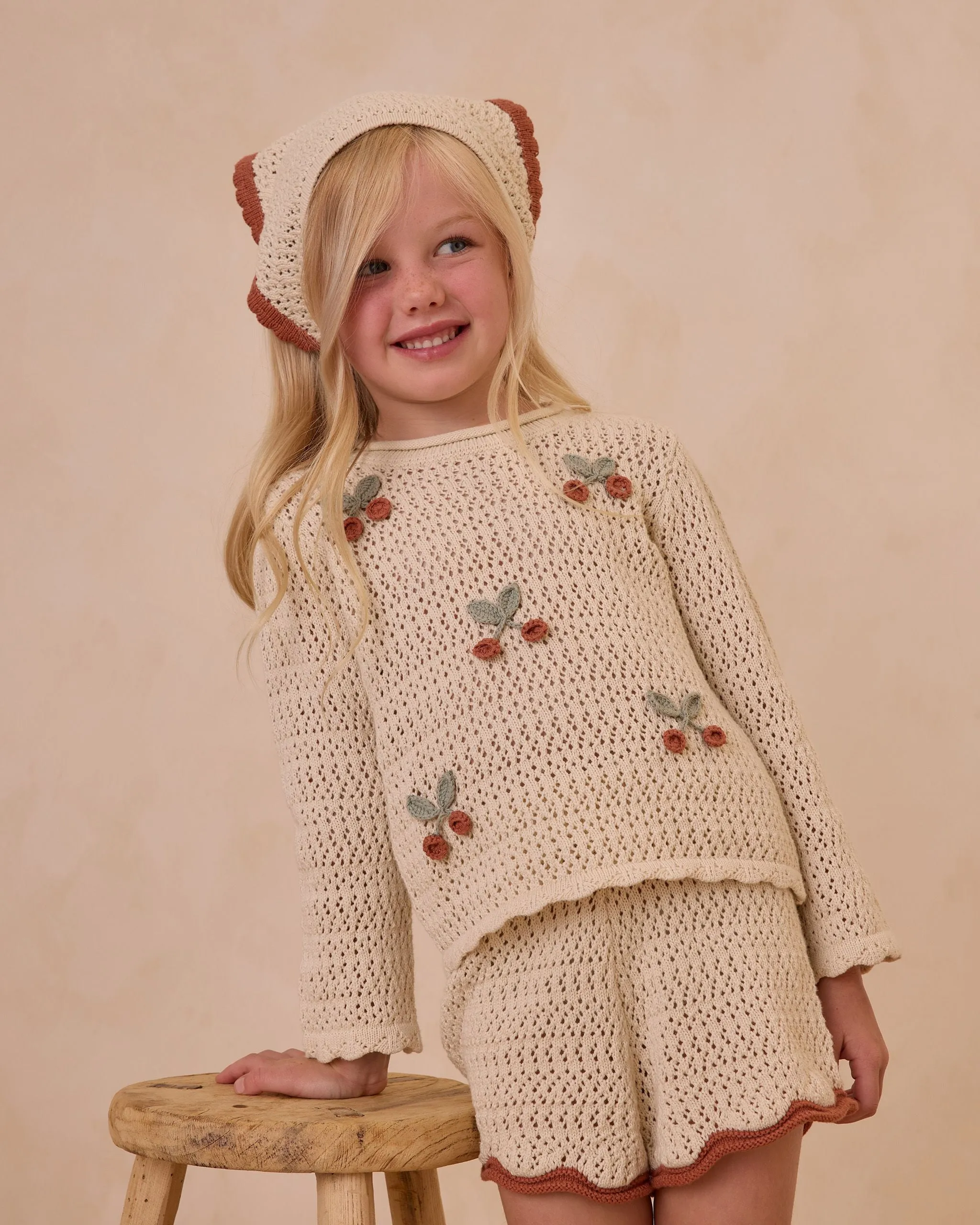 Crochet Knit Pullover - Cherries by Rylee   Cru