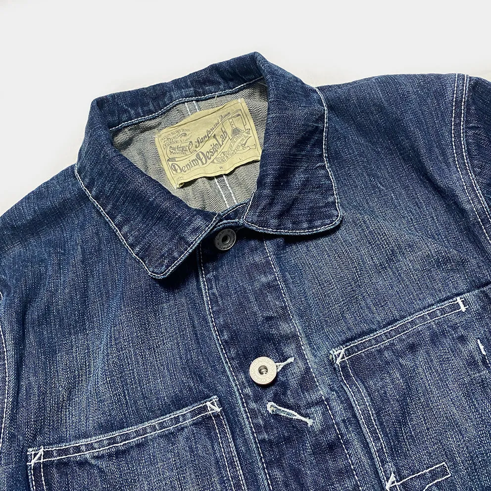 DDL 305 TUBMAN-V1 REGULAR FIT VINTAGE INSPIRED RAILMAN JACKET CONE MILLS-13oz-V1 INDIGO