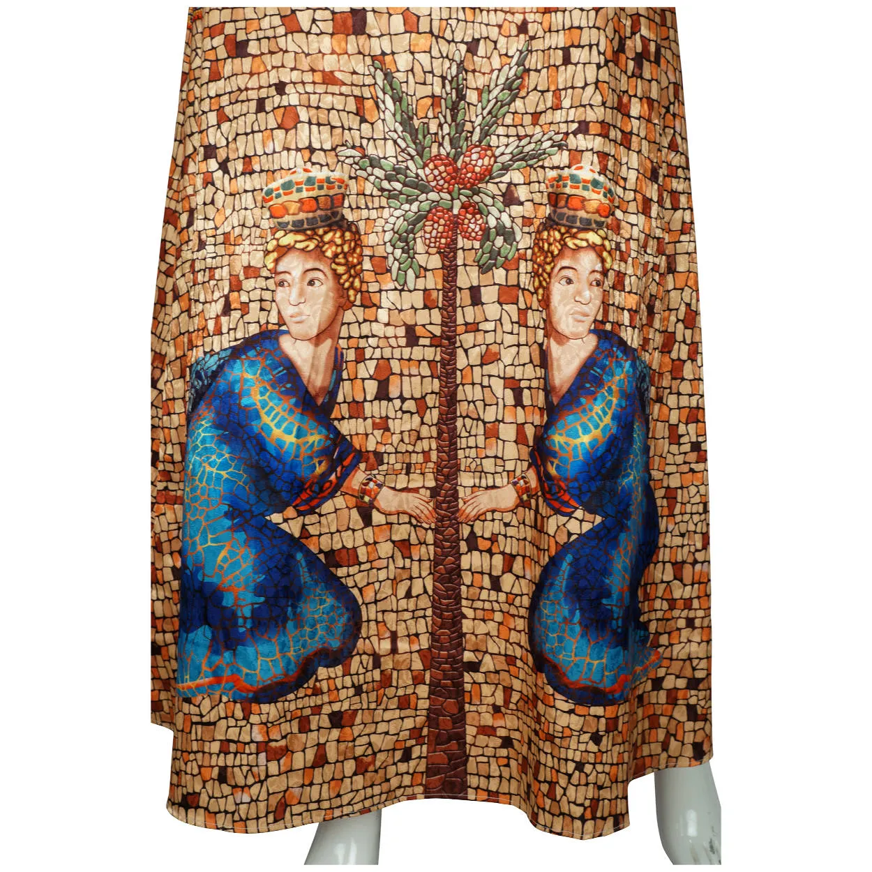 Donna Karan Silk Dress Byzantine Tile Pattern Print Sleeveless Full Length Sz M