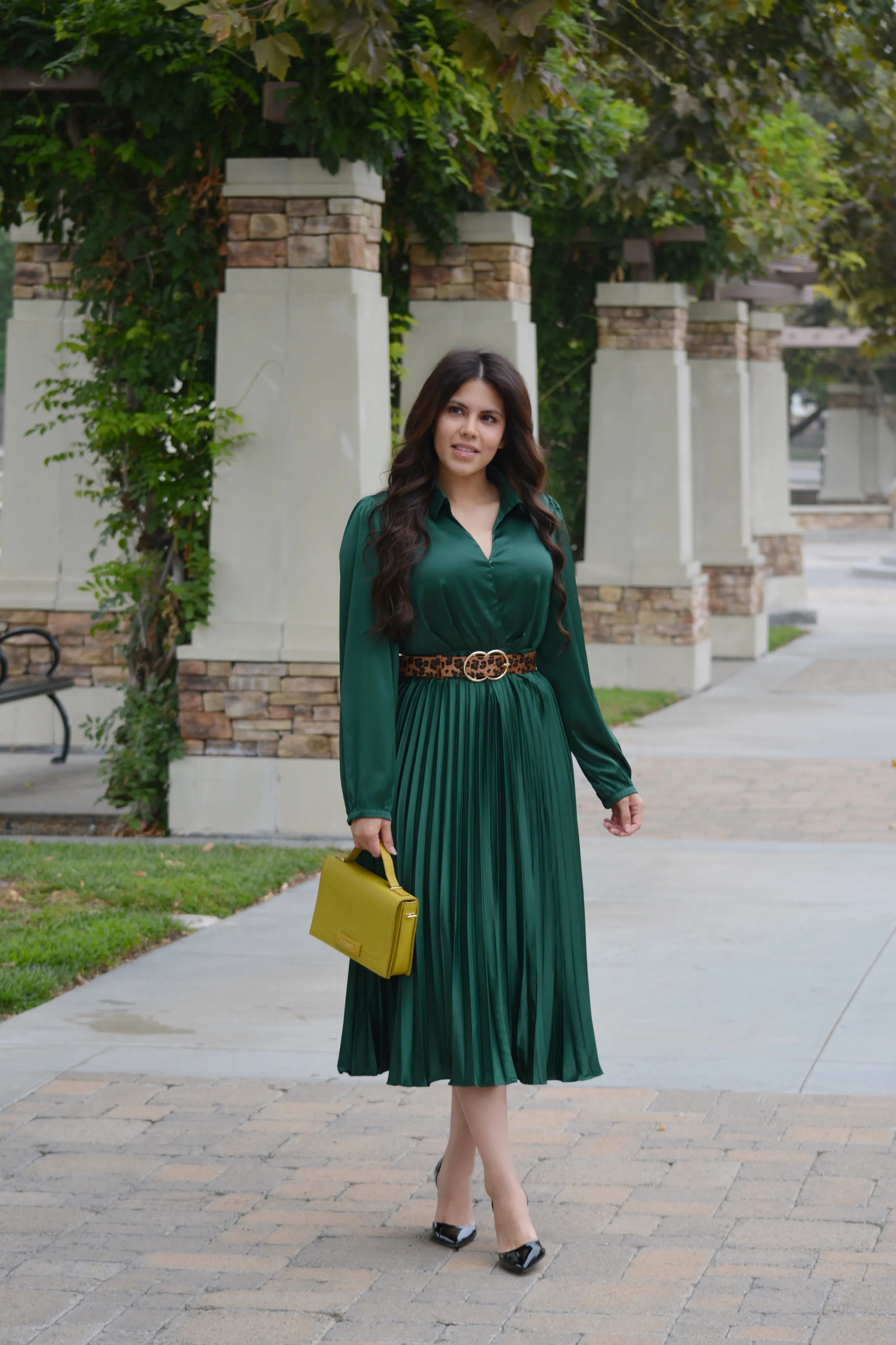 Edith Emerald Green Satin Dress