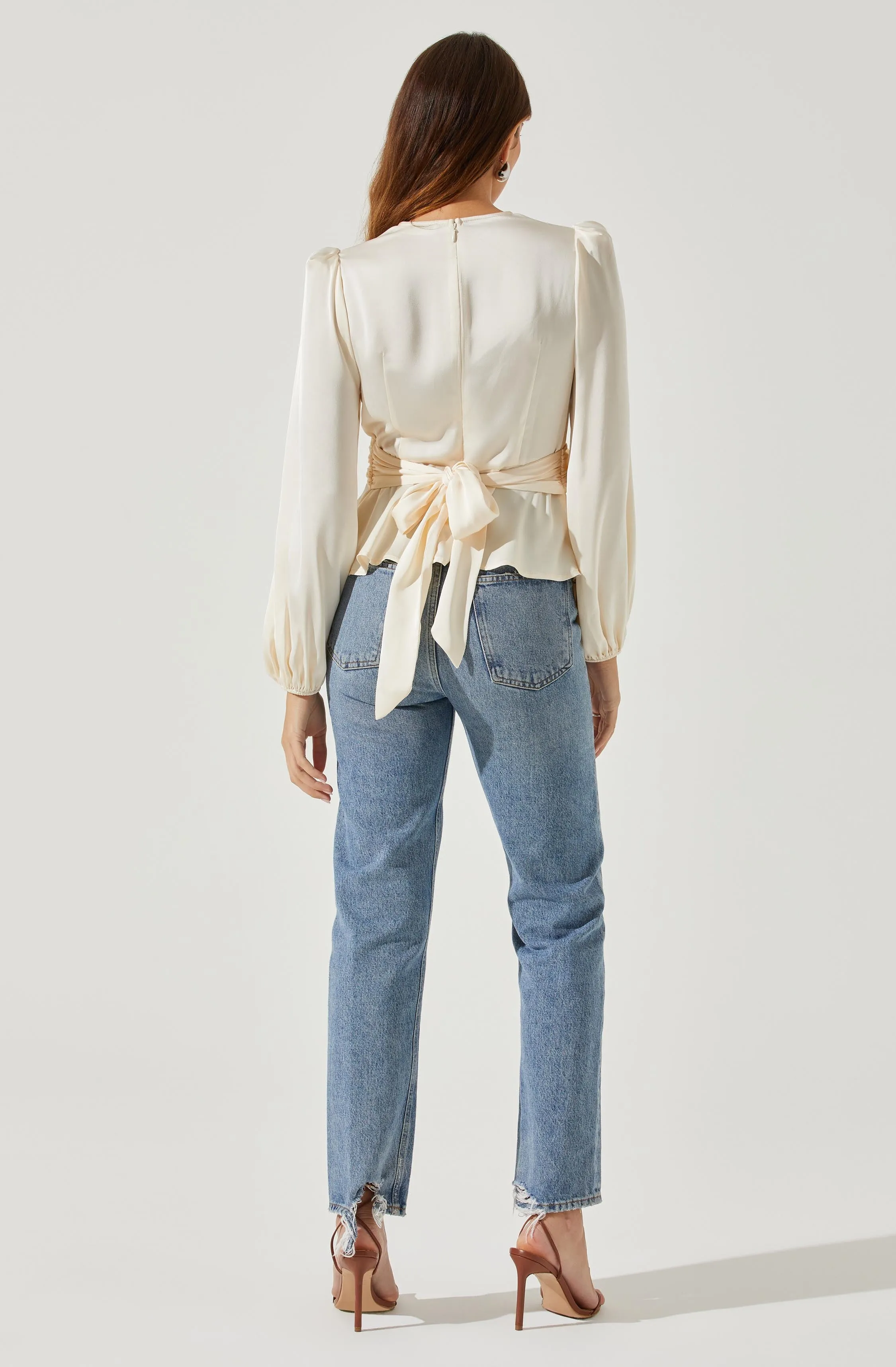 Eliana Satin Puff Sleeve Twist Front Top