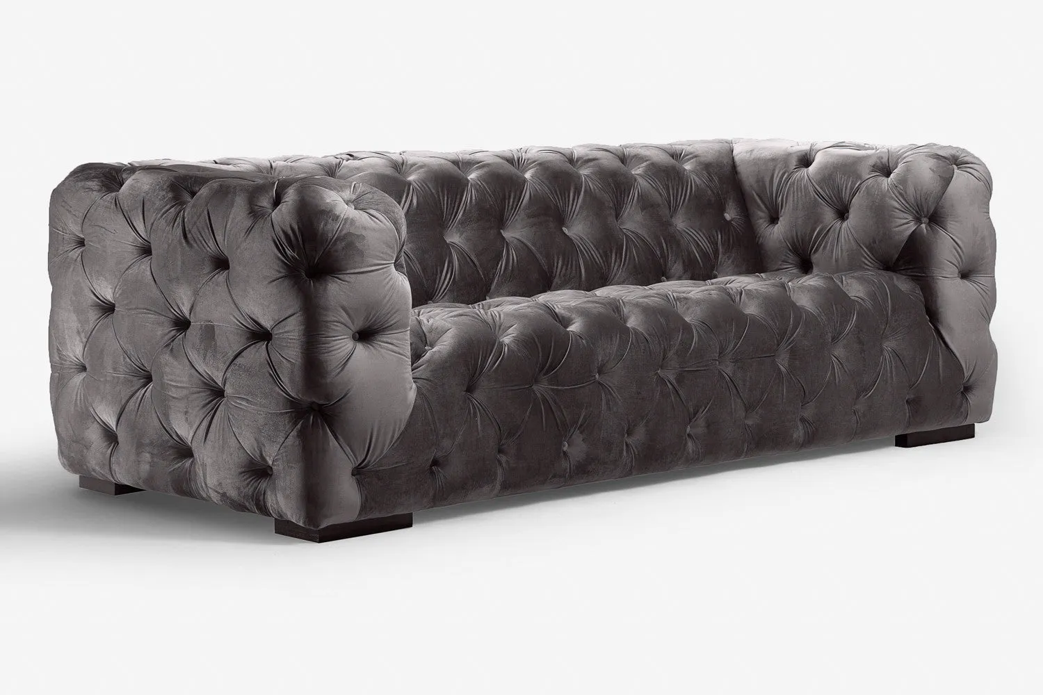 Fio Furniture Turquois Blue Velvet Tufted Button 3 Seater Couch