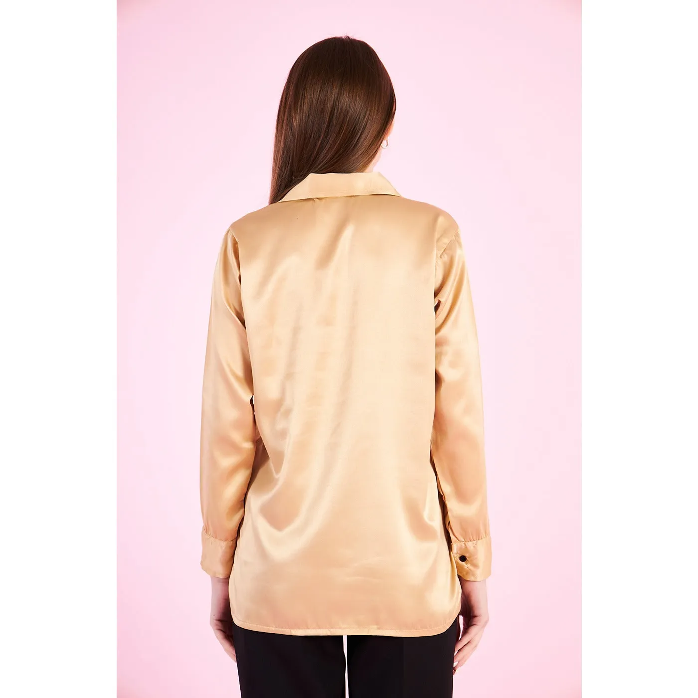 Gold Cuban Collar Satin Shirt