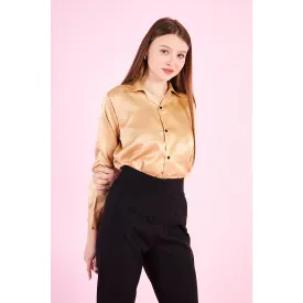 Gold Cuban Collar Satin Shirt