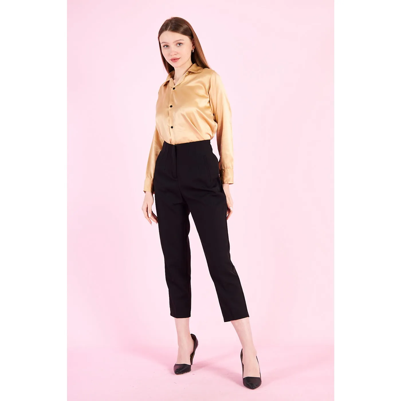Gold Cuban Collar Satin Shirt