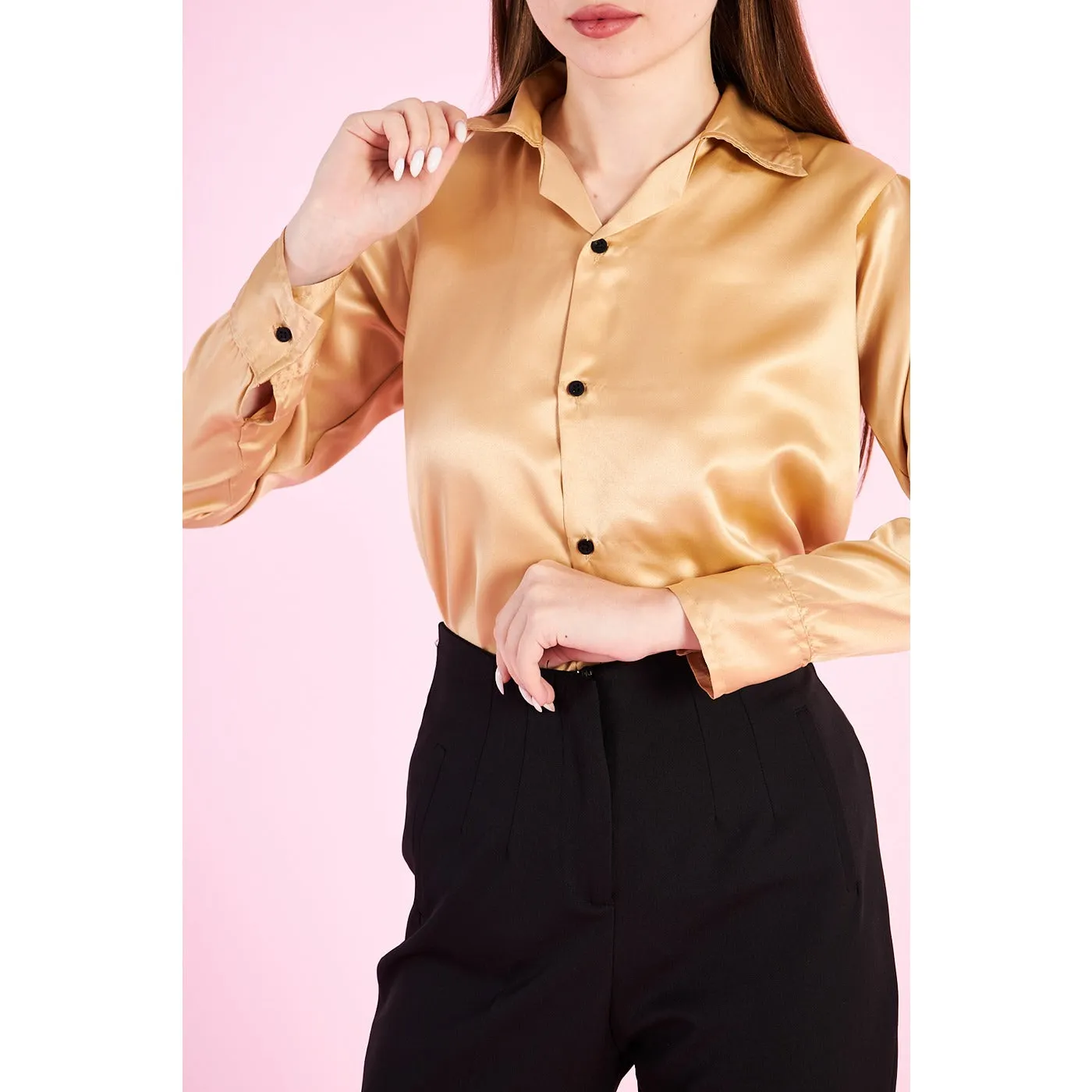Gold Cuban Collar Satin Shirt