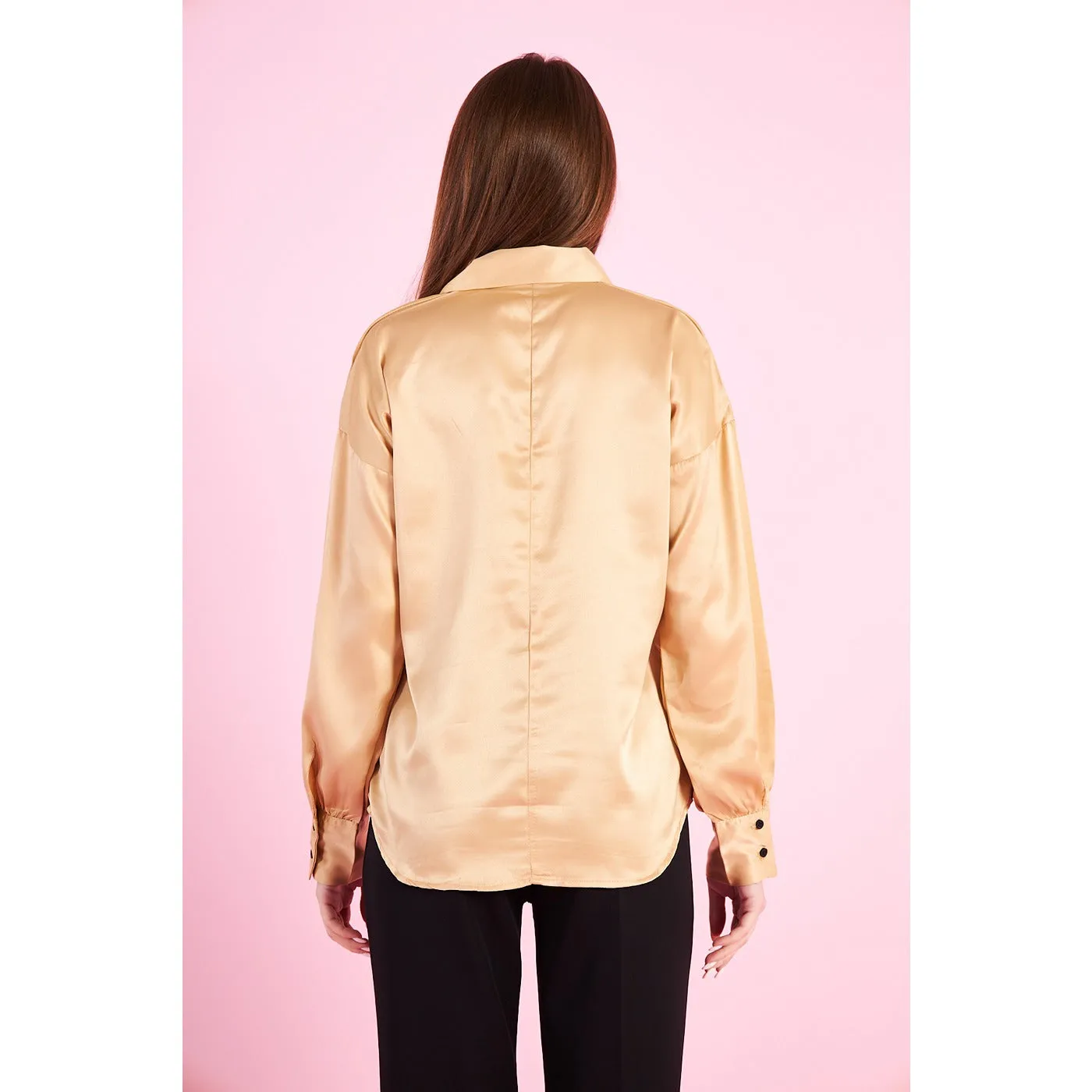 Gold Knotted Collar Satin Top