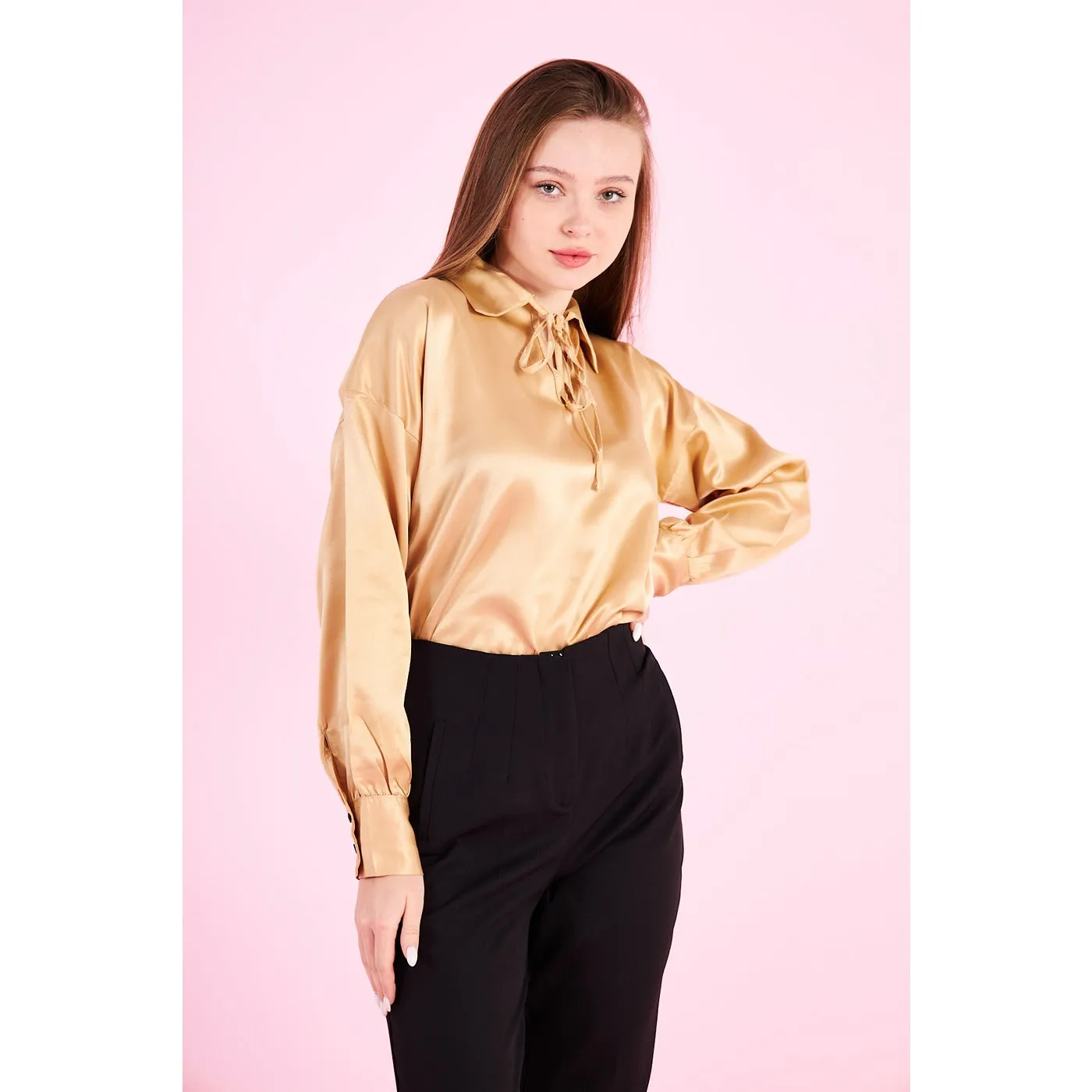 Gold Knotted Collar Satin Top