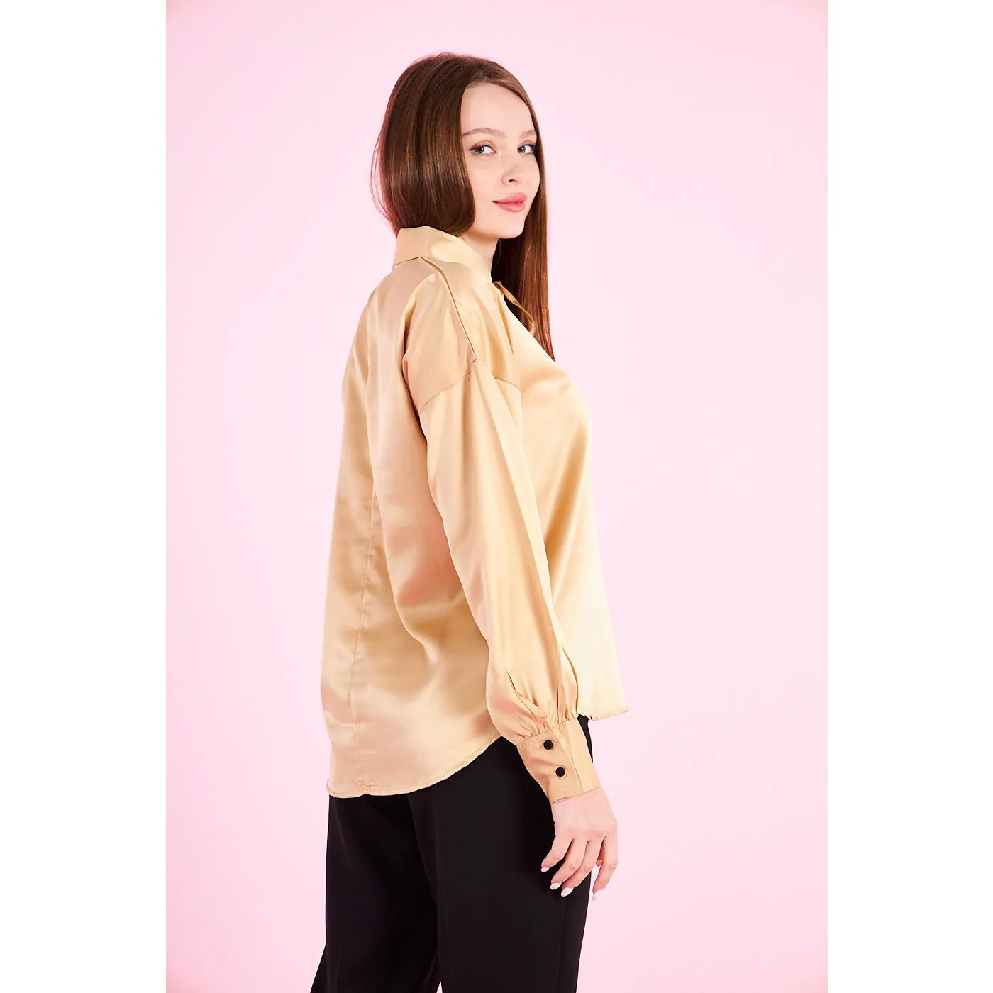 Gold Knotted Collar Satin Top