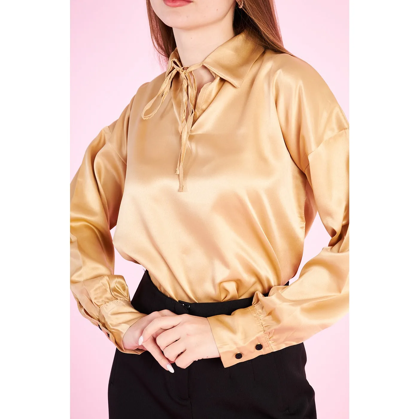 Gold Knotted Collar Satin Top