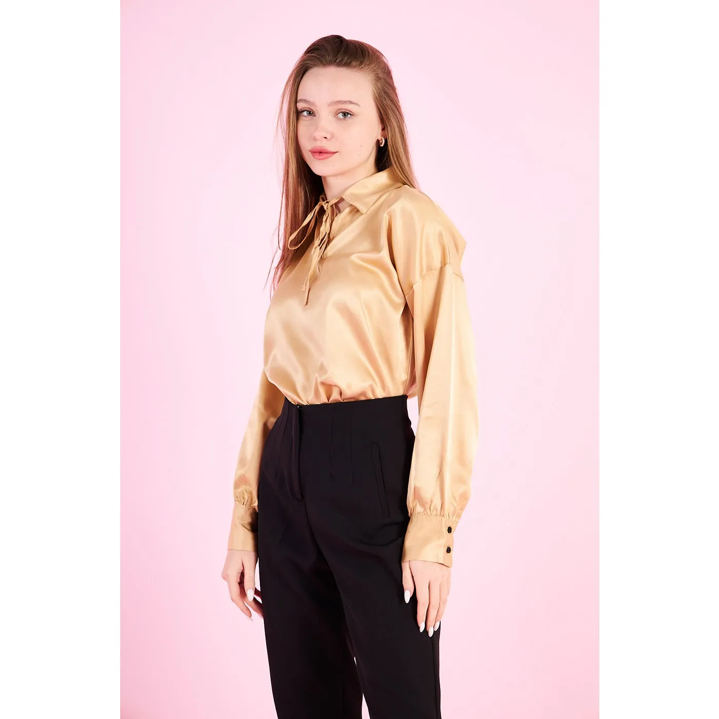 Gold Knotted Collar Satin Top