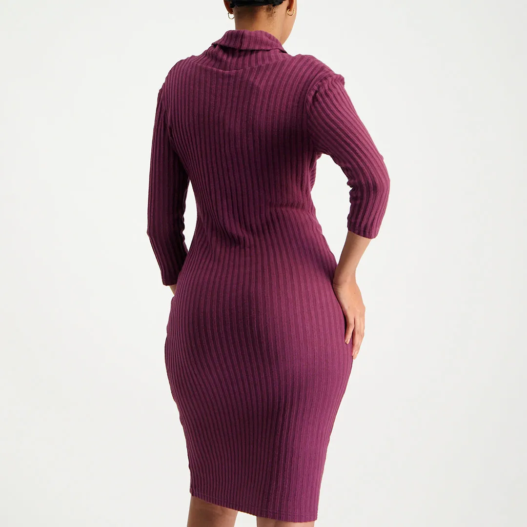 Grape long sleeve cowl neck dress