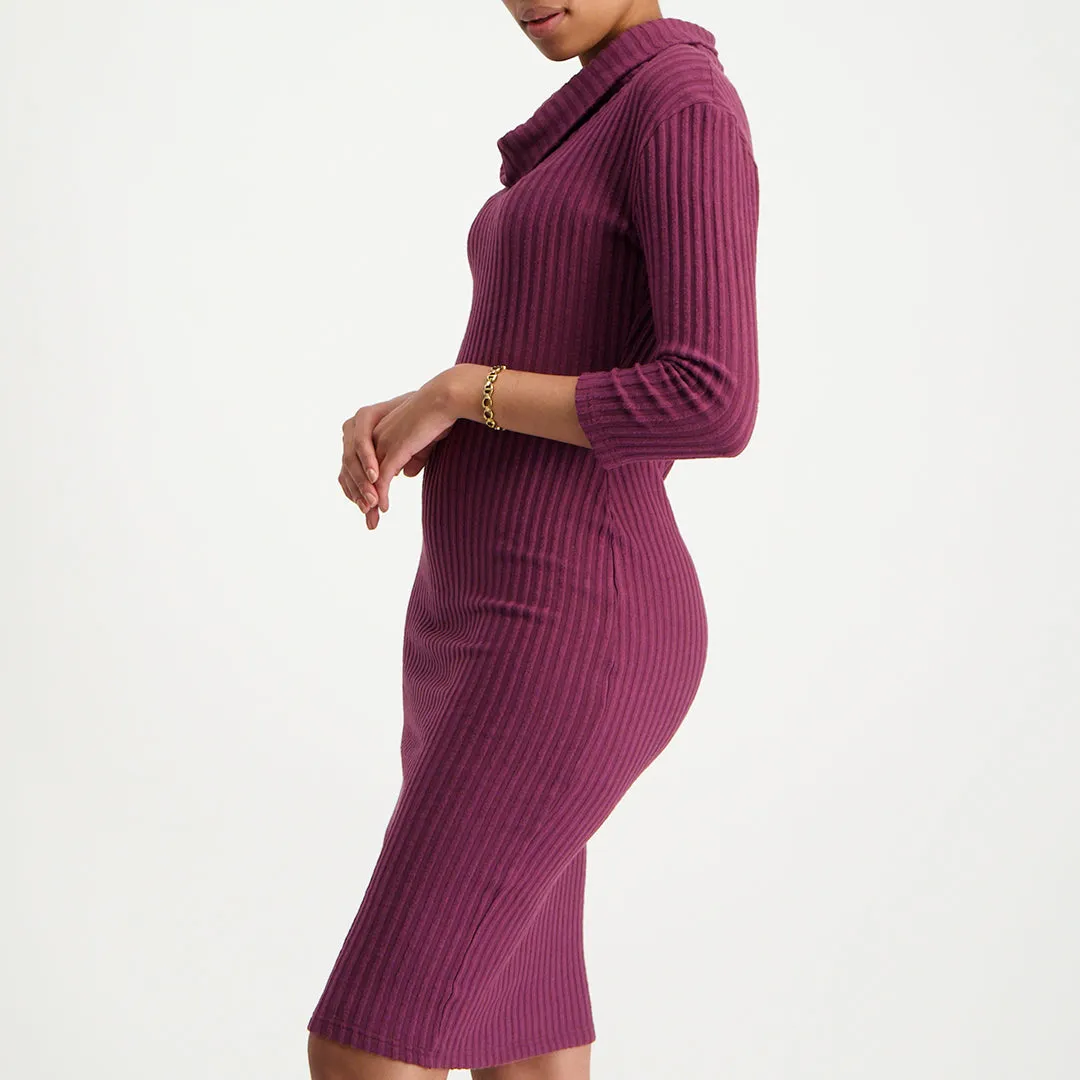 Grape long sleeve cowl neck dress