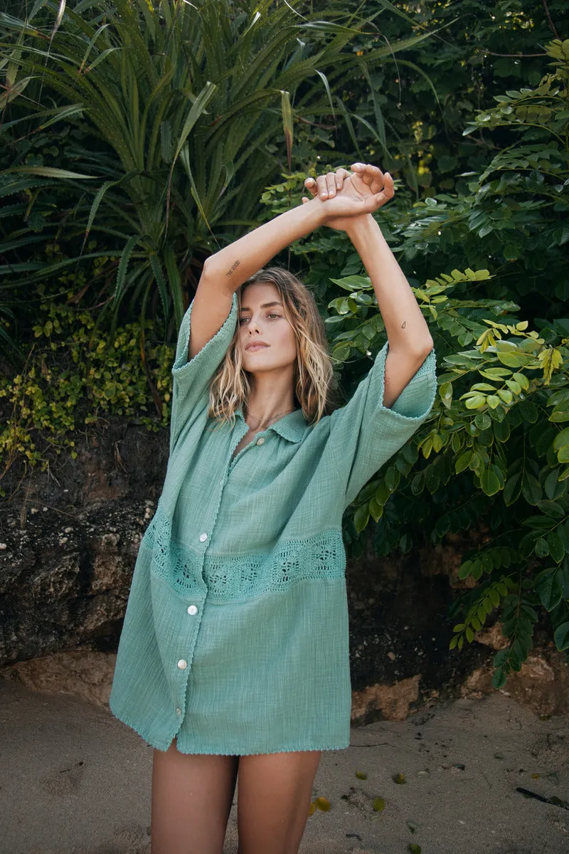 GRATEFUL HEART COTTON SHIRT - TEAL