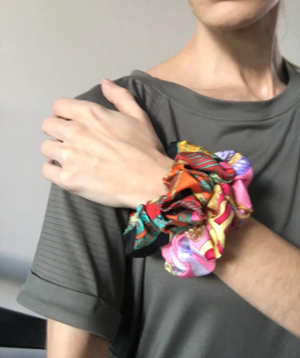Handmade Hermes Les Folies Du Ciel Silk Scarf Scrunchie